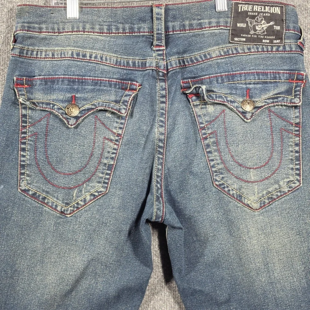 True Religion Jeans Mens 33 Ricky Relaxed Straight Blue Big T Stitch SN Flap